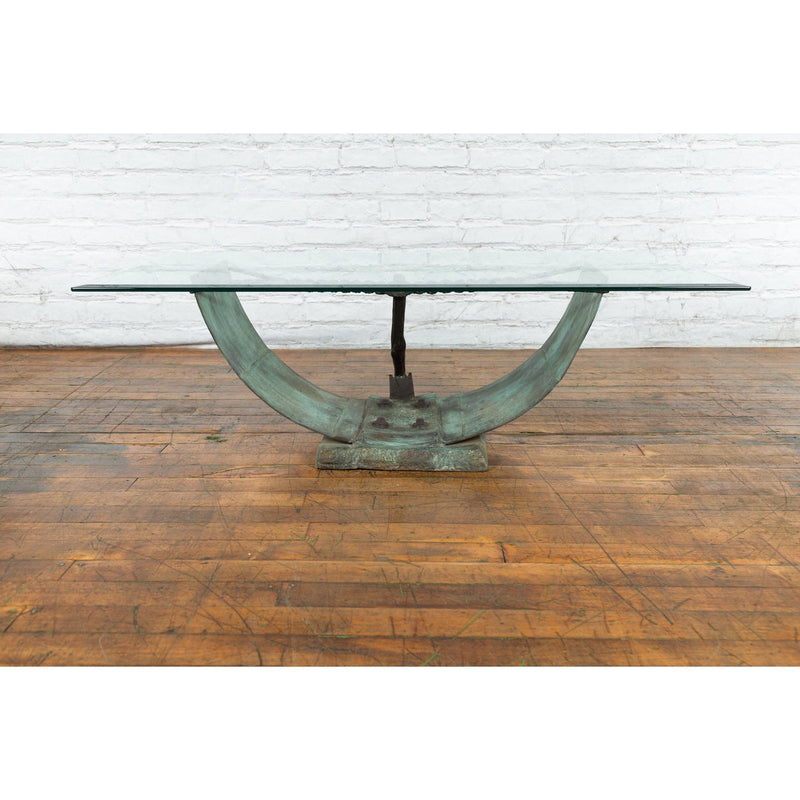 Nautical Egyptian Inspired, Barge Style Verde Bronze Coffee Table Base-RG2080-3. Asian & Chinese Furniture, Art, Antiques, Vintage Home Décor for sale at FEA Home