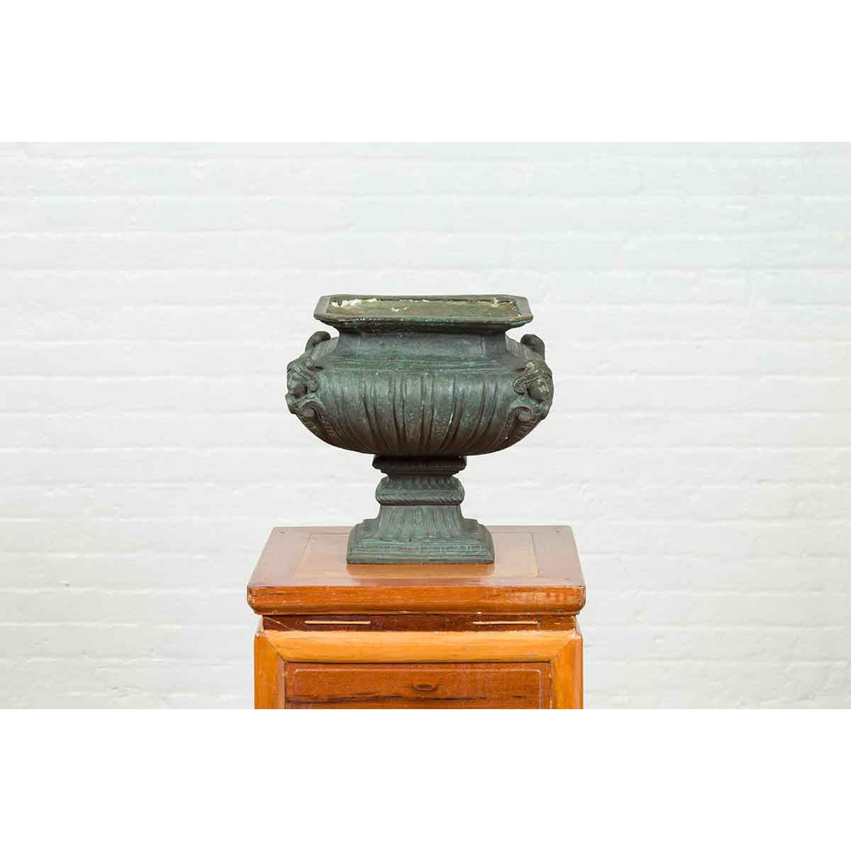 Bronze Tabletop Pedestal in Verdigris Patina-4. Asian &amp; Chinese Furniture, Art, Antiques, Vintage Home Décor for sale at FEA Home