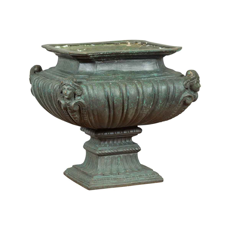 Contemporary Cast Bronze Planter with Figures, Gadroon Motifs and Verde Patina- Asian Antiques, Vintage Home Decor & Chinese Furniture - FEA Home