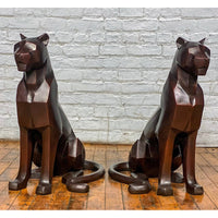 Custom Bronze Pair of Modern Sitting Mountain Lions