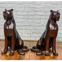 Custom Bronze Pair of Modern Sitting Mountain Lions