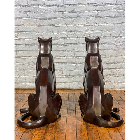 Custom Bronze Pair of Modern Sitting Mountain Lions - Antique Chinese and Vintage Asian Furniture for Sale at FEA Home