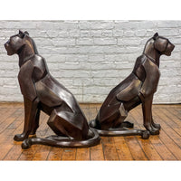 Custom Bronze Pair of Modern Sitting Mountain Lions