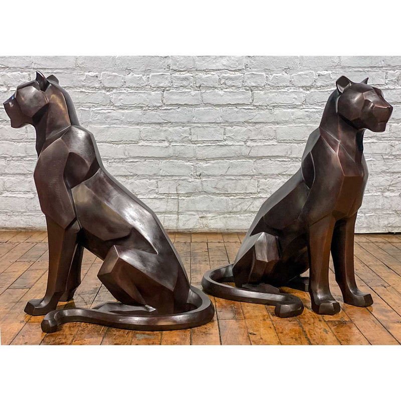 Custom Bronze Pair of Modern Sitting Mountain Lions - Antique Chinese and Vintage Asian Furniture for Sale at FEA Home