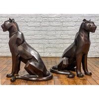 Custom Bronze Pair of Modern Sitting Mountain Lions
