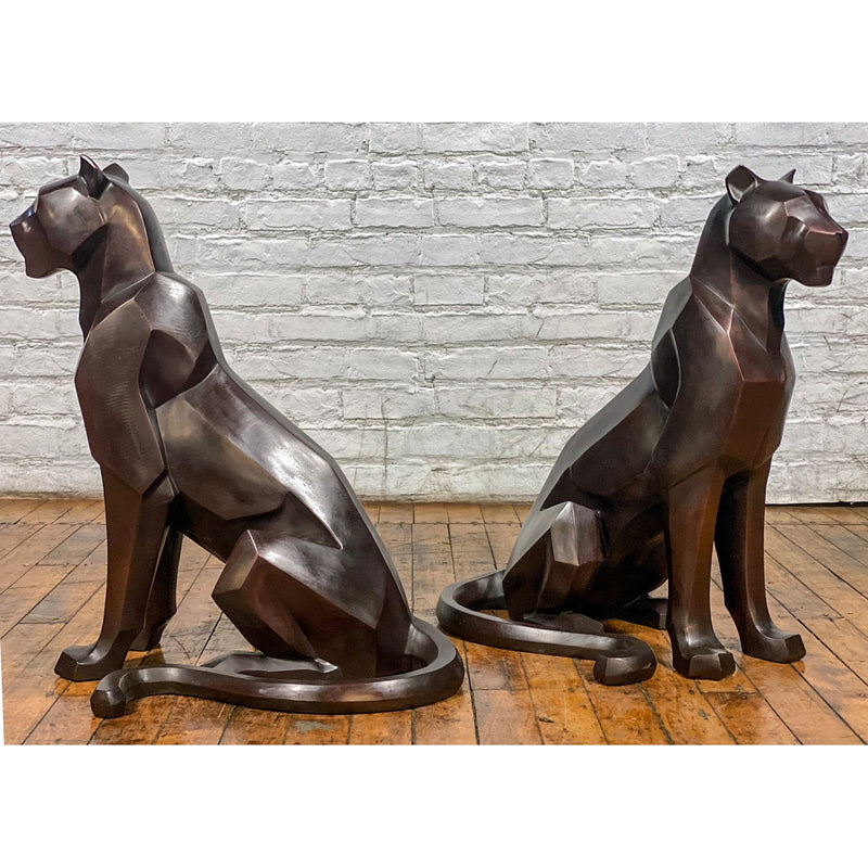 Custom Bronze Pair of Modern Sitting Mountain Lions - Antique Chinese and Vintage Asian Furniture for Sale at FEA Home
