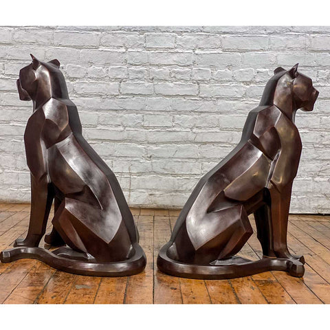 Custom Bronze Pair of Modern Sitting Mountain Lions - Antique Chinese and Vintage Asian Furniture for Sale at FEA Home