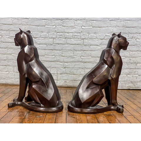 Custom Bronze Pair of Modern Sitting Mountain Lions - Antique Chinese and Vintage Asian Furniture for Sale at FEA Home