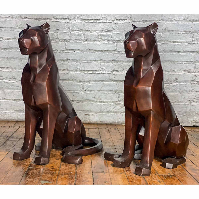 Custom Bronze Pair of Modern Sitting Mountain Lions - Antique Chinese and Vintage Asian Furniture for Sale at FEA Home