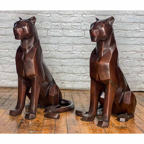 Custom Bronze Pair of Modern Sitting Mountain Lions - Antique Chinese and Vintage Asian Furniture for Sale at FEA Home