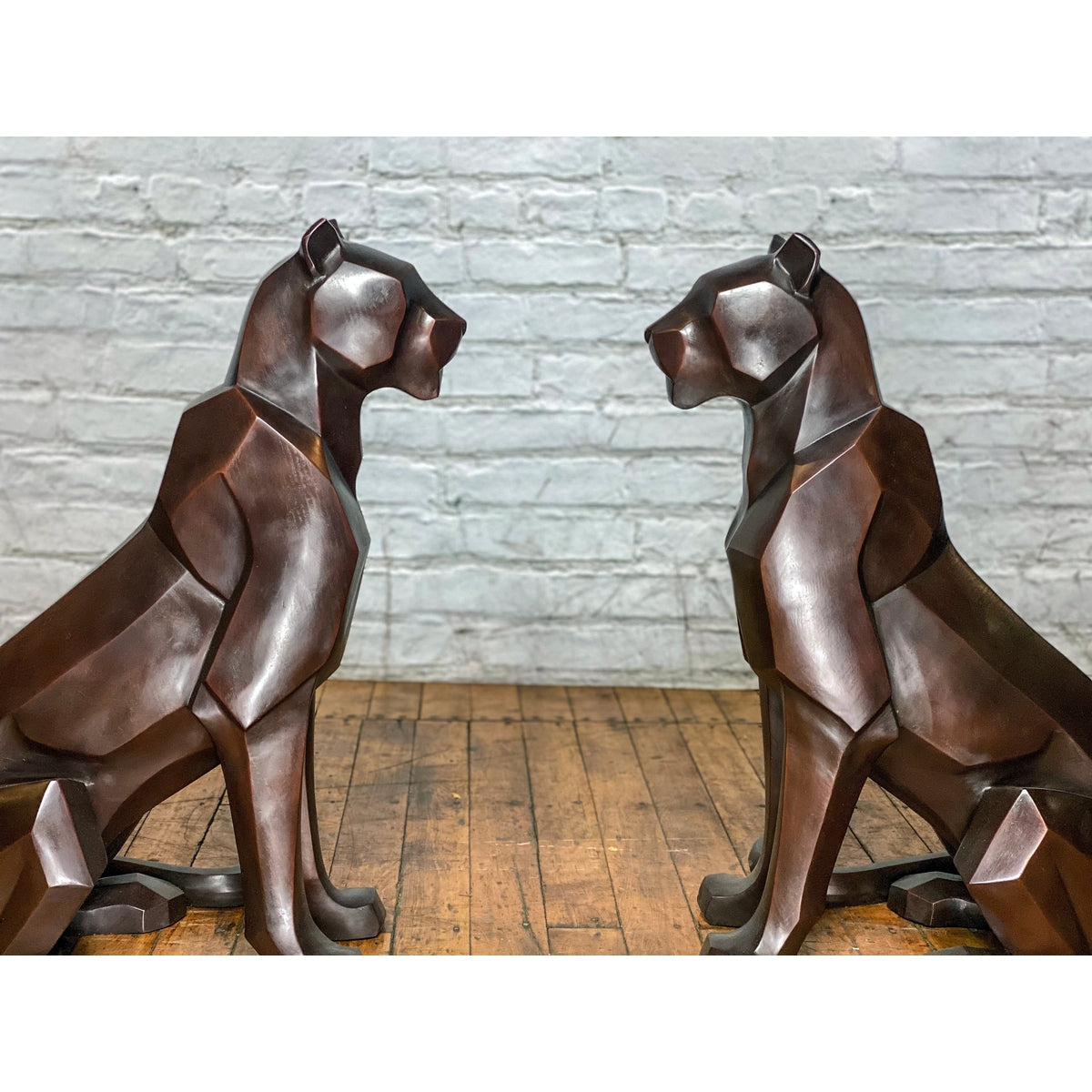Custom Bronze Pair of Modern Sitting Mountain Lions-2. Asian & Chinese Furniture, Art, Antiques, Vintage Home Décor for sale at FEA Home