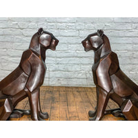 Custom Bronze Pair of Modern Sitting Mountain Lions