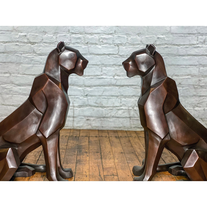 Custom Bronze Pair of Modern Sitting Mountain Lions - Antique Chinese and Vintage Asian Furniture for Sale at FEA Home