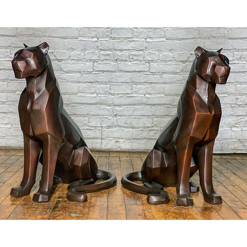 Custom Bronze Pair of Modern Sitting Mountain Lions - Antique Chinese and Vintage Asian Furniture for Sale at FEA Home