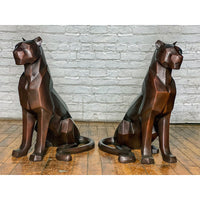 Custom Bronze Pair of Modern Sitting Mountain Lions