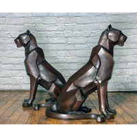 Custom Bronze Pair of Modern Sitting Mountain Lions