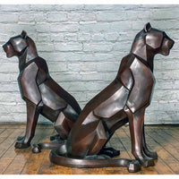 Custom Bronze Pair of Modern Sitting Mountain Lions