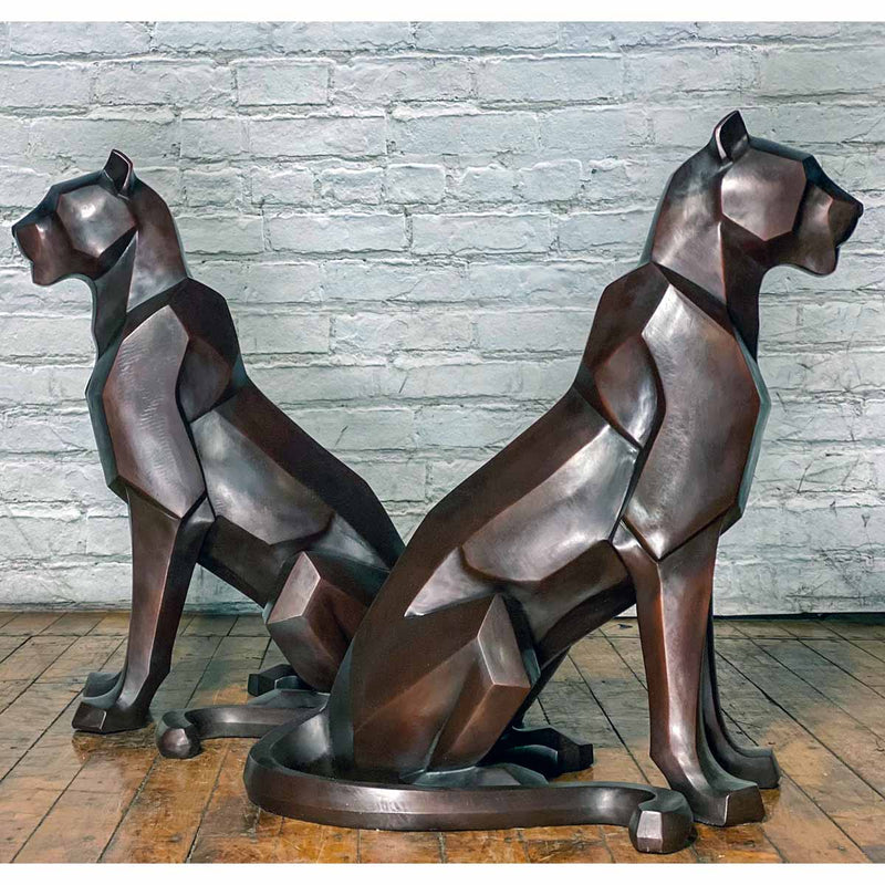 Custom Bronze Pair of Modern Sitting Mountain Lions - Antique Chinese and Vintage Asian Furniture for Sale at FEA Home