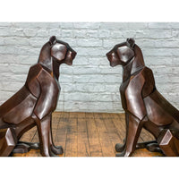 Custom Bronze Pair of Modern Sitting Mountain Lions