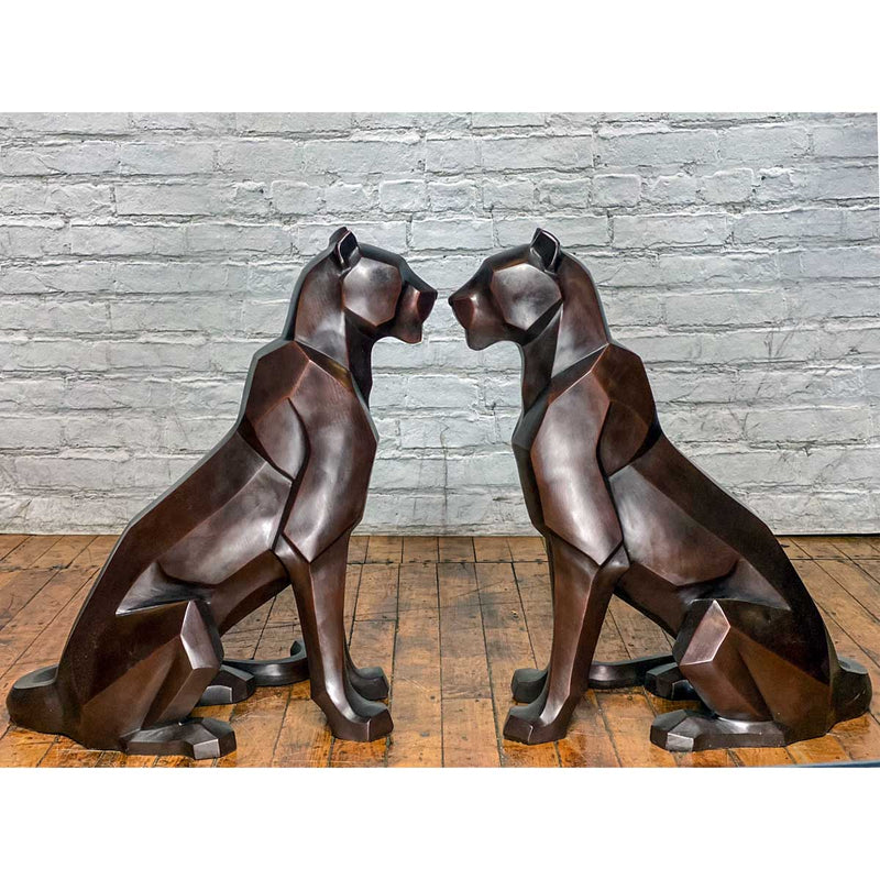 Custom Bronze Pair of Modern Sitting Mountain Lions - Antique Chinese and Vintage Asian Furniture for Sale at FEA Home