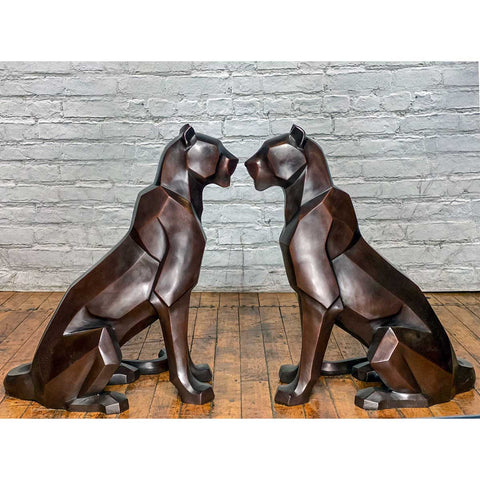 Custom Bronze Pair of Modern Sitting Mountain Lions - Antique Chinese and Vintage Asian Furniture for Sale at FEA Home