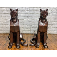 Custom Bronze Pair of Modern Sitting Mountain Lions