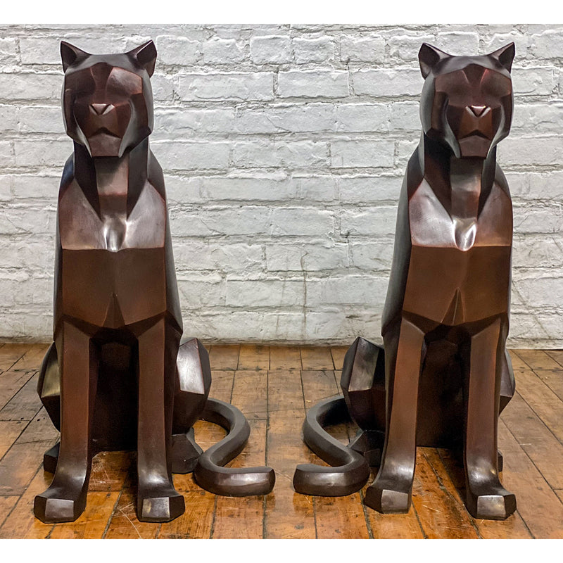 Custom Bronze Pair of Modern Sitting Mountain Lions - Antique Chinese and Vintage Asian Furniture for Sale at FEA Home