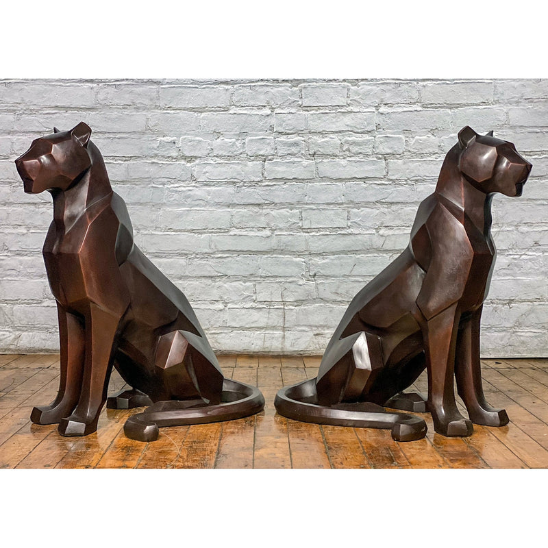 Custom Bronze Pair of Modern Sitting Mountain Lions - Antique Chinese and Vintage Asian Furniture for Sale at FEA Home