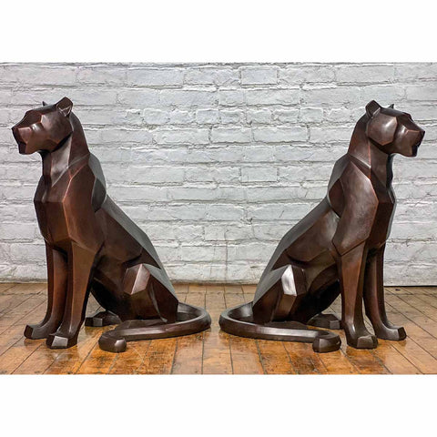 Custom Bronze Pair of Modern Sitting Mountain Lions - Antique Chinese and Vintage Asian Furniture for Sale at FEA Home