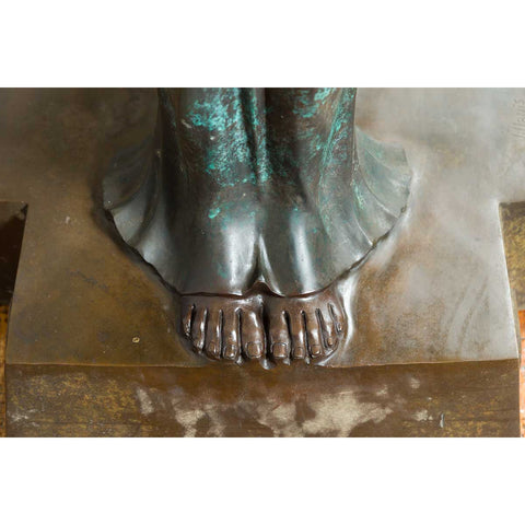 Vintage Bronze Egyptian Style Planter Depicting Two Maiden Carrying a Large Urn