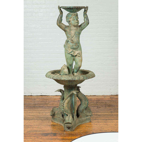 Greco Roman Style Vintage Putto and Fish Fountain | FEA Home