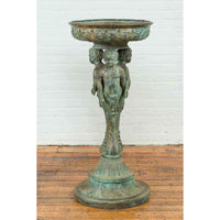 Bronze Classical Style Pedestal Urn with Putti Carrying a Basin on Their Heads