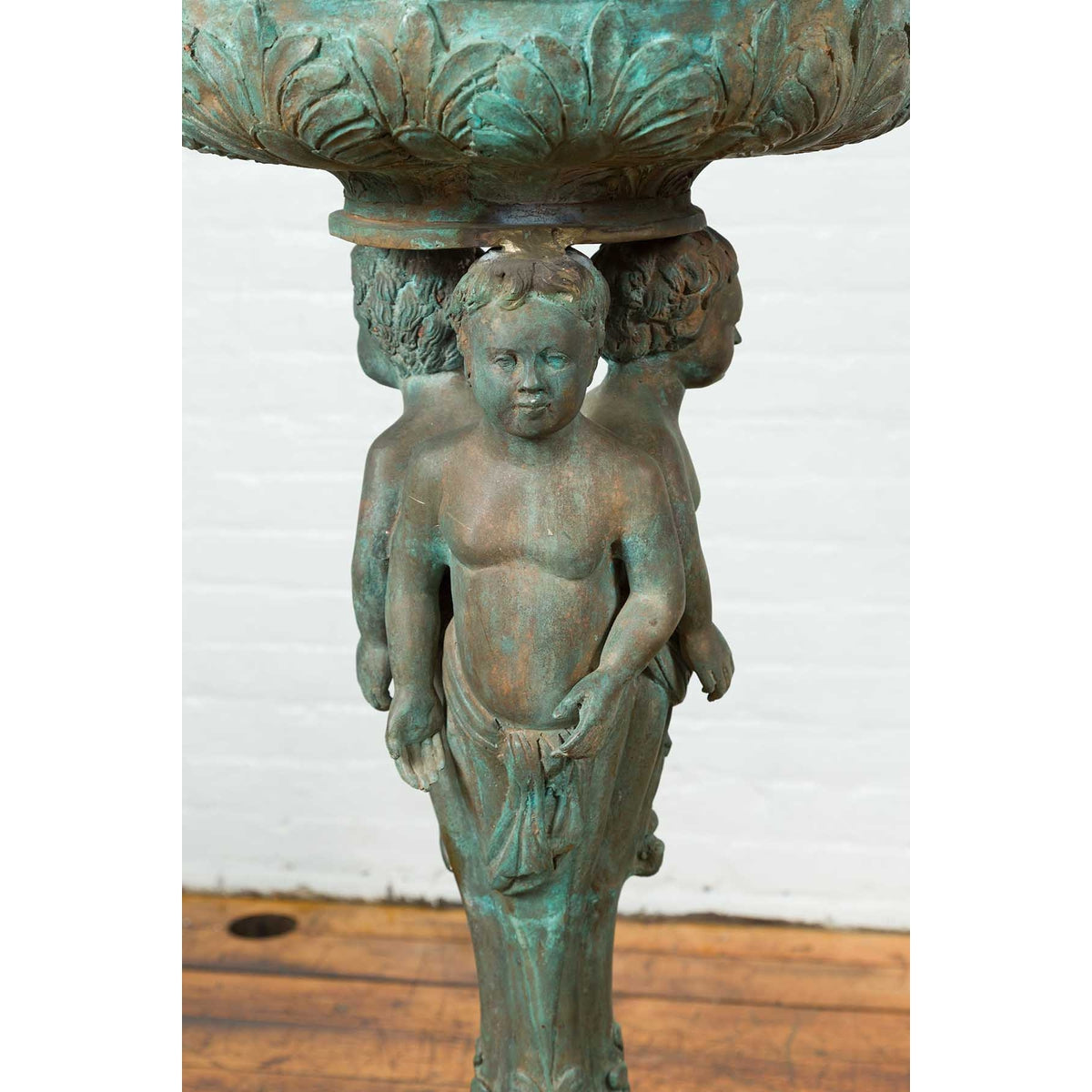 Bronze Classical Style Pedestal Urn with Putti Carrying a Basin on Their Heads-7. Asian &amp; Chinese Furniture, Art, Antiques, Vintage Home Décor for sale at FEA Home