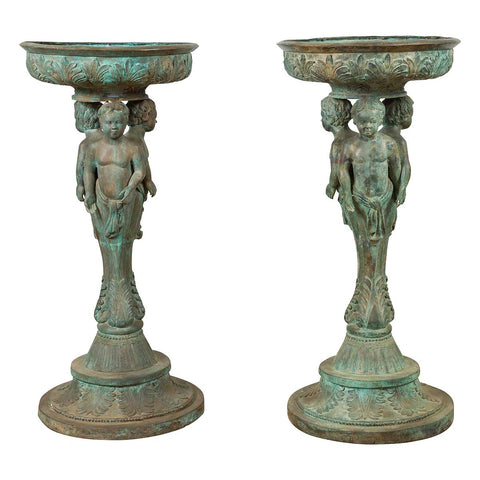 Bronze Classical Style Pedestal Urn with Putti Carrying a Basin on Their Heads- Asian Antiques, Vintage Home Decor & Chinese Furniture - FEA Home