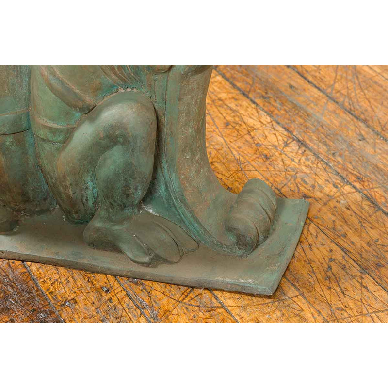 Vintage Bronze Double Mythical Figures Table Base with Verde Patina