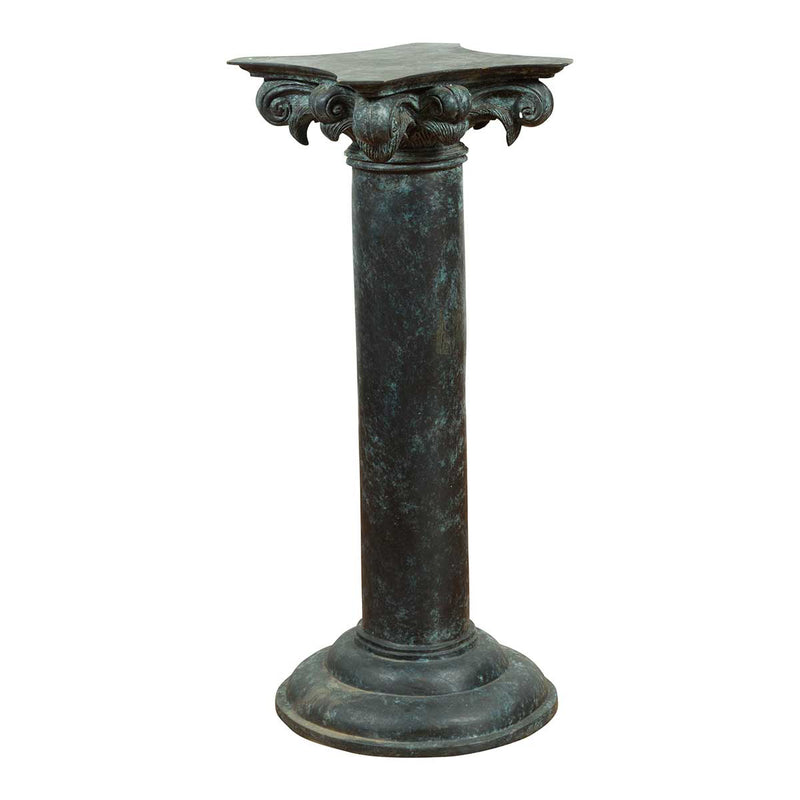Greco Roman Inspired Vintage Bronze Pedestal Base with Composite Style Capital- Asian Antiques, Vintage Home Decor & Chinese Furniture - FEA Home