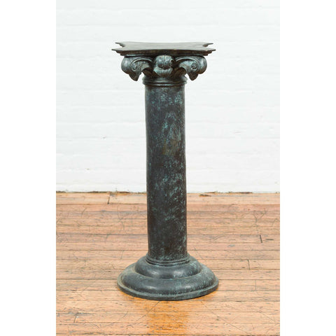 Greco Roman Inspired Vintage Bronze Pedestal Base with Composite Style Capital