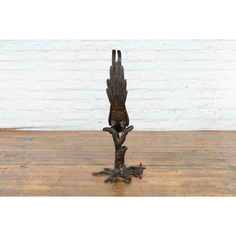 Bronze Statue of a Parrot Perched on a Branch and Leaning Down, with Dark Patina-RG339-11. Asian & Chinese Furniture, Art, Antiques, Vintage Home Décor for sale at FEA Home