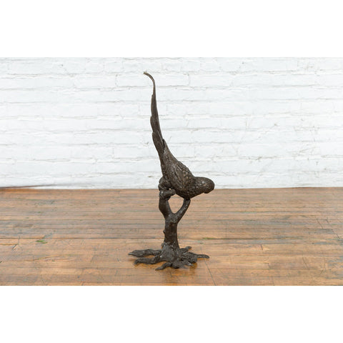 Bronze Statue of a Parrot Perched on a Branch and Leaning Down, with Dark Patina-RG339-12. Asian & Chinese Furniture, Art, Antiques, Vintage Home Décor for sale at FEA Home