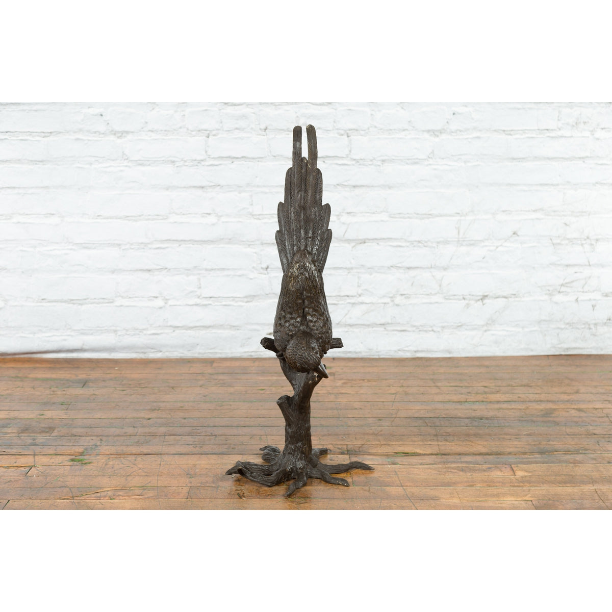 Bronze Statue of a Parrot Perched on a Branch and Leaning Down, with Dark Patina-2. Asian & Chinese Furniture, Art, Antiques, Vintage Home Décor for sale at FEA Home