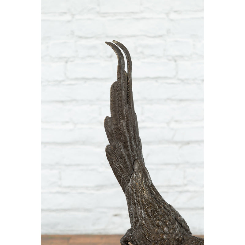 Bronze Statue of a Parrot Perched on a Branch and Leaning Down, with Dark Patina-RG339-4. Asian & Chinese Furniture, Art, Antiques, Vintage Home Décor for sale at FEA Home