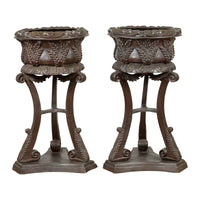 Tall Vintage Bronze European Style Tripod Planter with Raised Floral Motifs