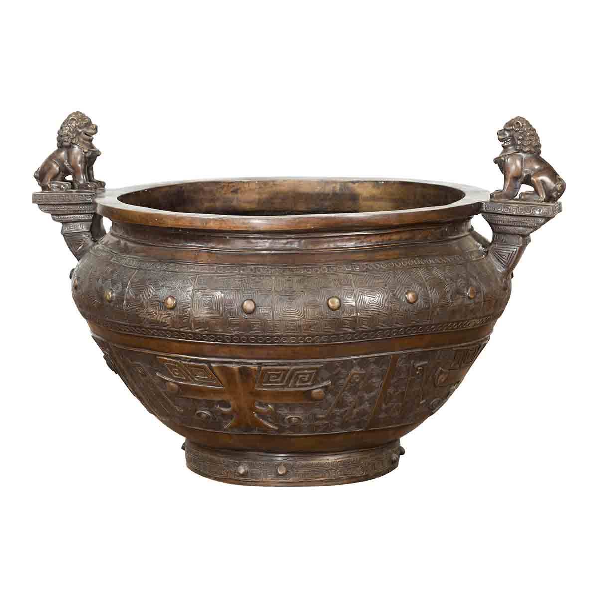 Vintage Low Wax Bronze Planter with Food Dug Guardian Lions-1. Asian & Chinese Furniture, Art, Antiques, Vintage Home Décor for sale at FEA Home