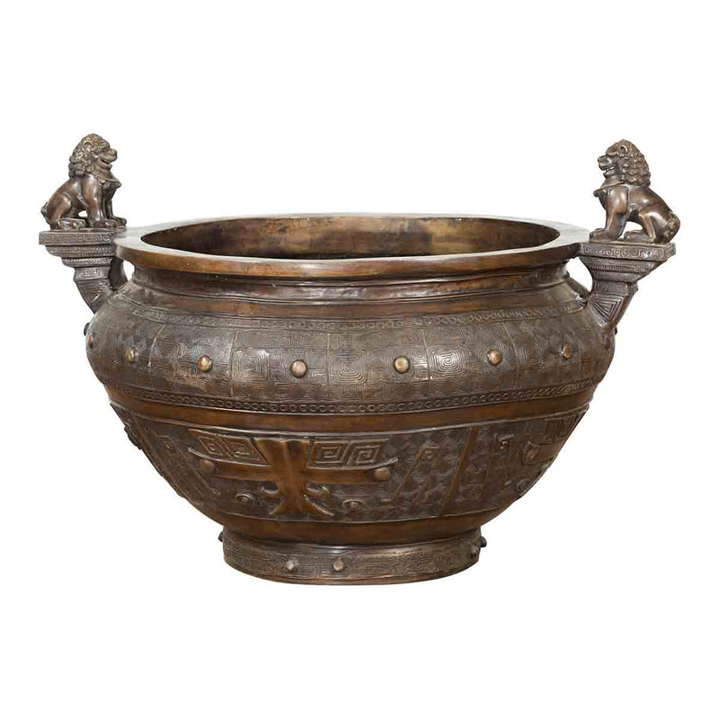 Vintage Low Wax Bronze Planter with Food Dug Guardian Lions- Asian Antiques, Vintage Home Decor & Chinese Furniture - FEA Home
