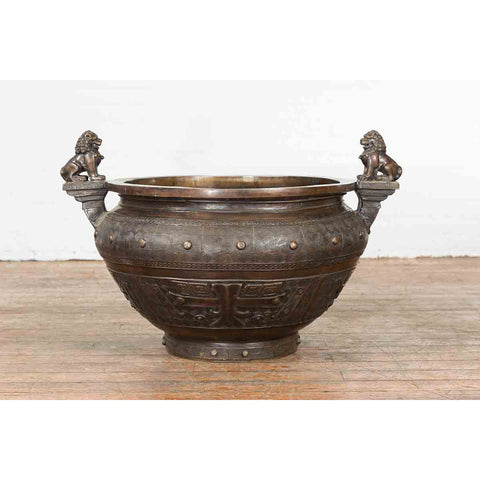 Vintage Low Wax Bronze Planter with Food Dug Guardian Lions