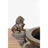 Vintage Low Wax Bronze Planter with Food Dug Guardian Lions