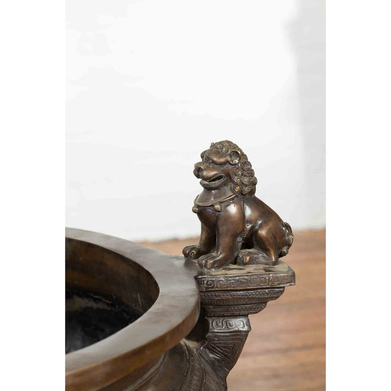 Vintage Low Wax Bronze Planter with Food Dug Guardian Lions