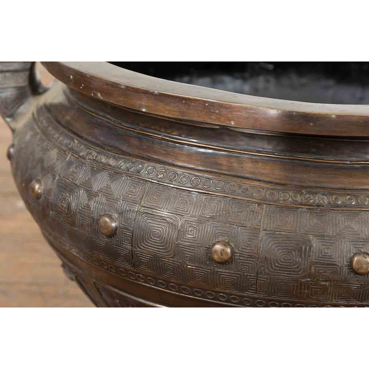 Vintage Low Wax Bronze Planter with Food Dug Guardian Lions-7. Asian &amp; Chinese Furniture, Art, Antiques, Vintage Home Décor for sale at FEA Home