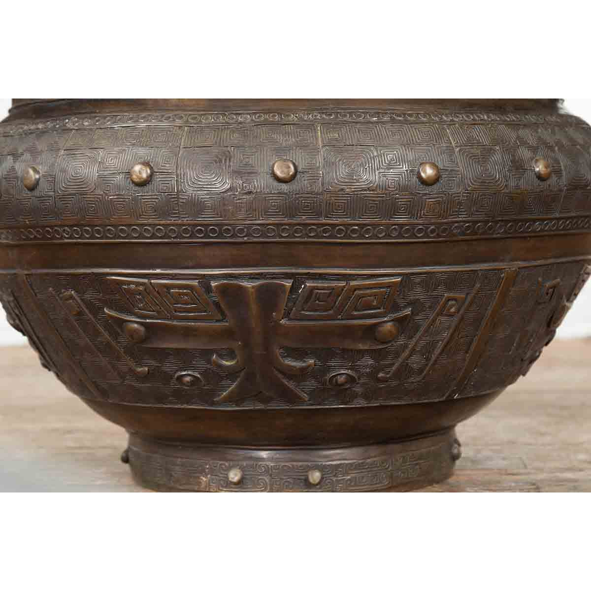 Vintage Low Wax Bronze Planter with Food Dug Guardian Lions-8. Asian &amp; Chinese Furniture, Art, Antiques, Vintage Home Décor for sale at FEA Home