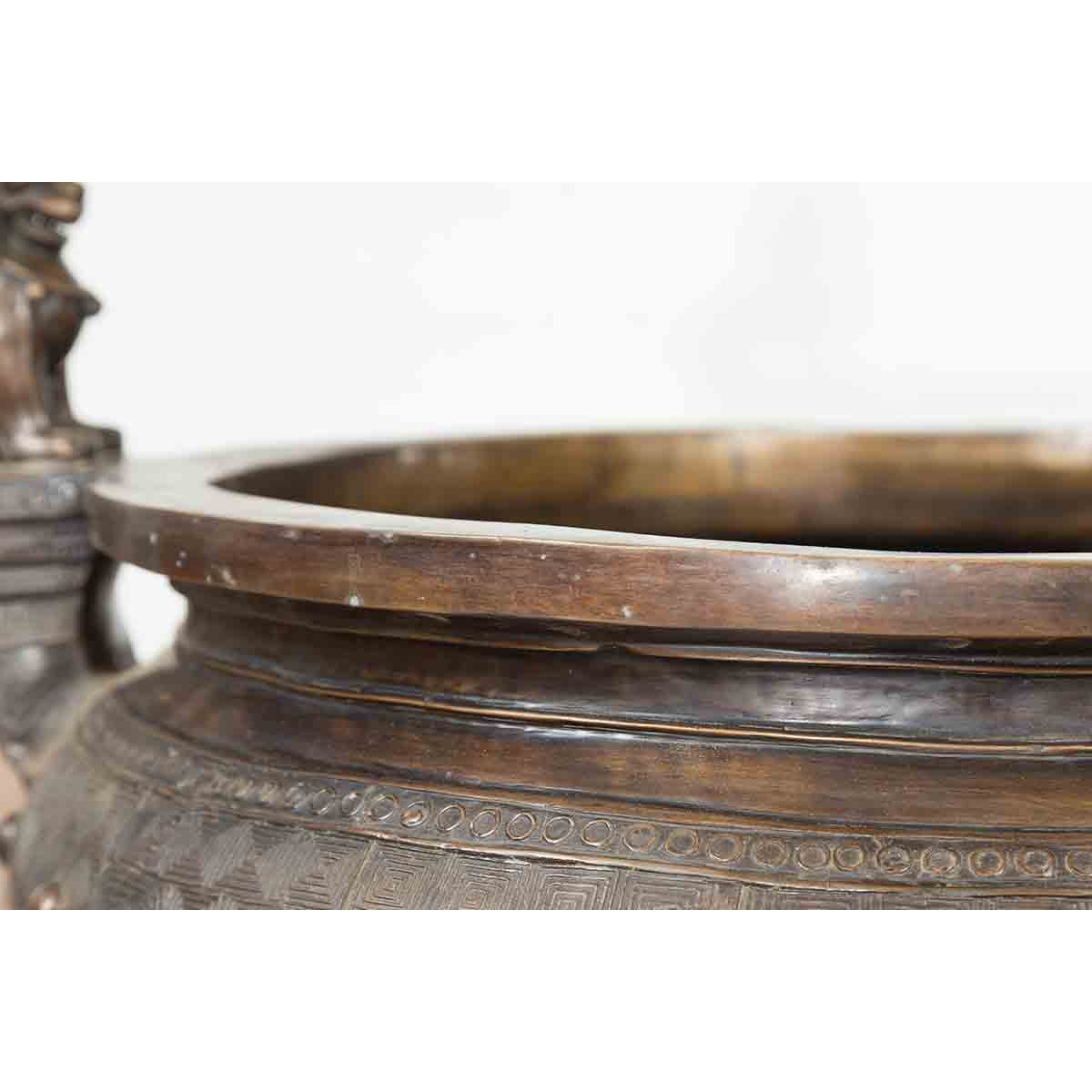 Vintage Low Wax Bronze Planter with Food Dug Guardian Lions-9. Asian &amp; Chinese Furniture, Art, Antiques, Vintage Home Décor for sale at FEA Home